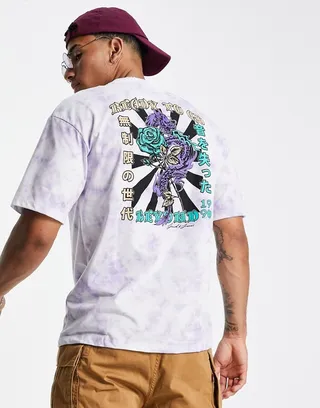 Jack & Jones Originals oversize T-shirt with tie dye and back print in lilac