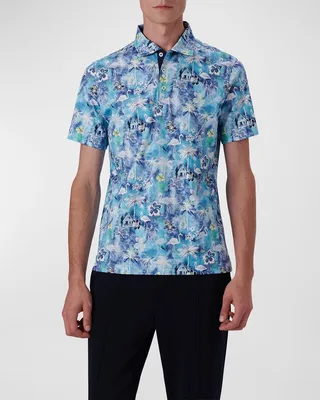 Men's Flamingo Digital-Print Polo Shirt