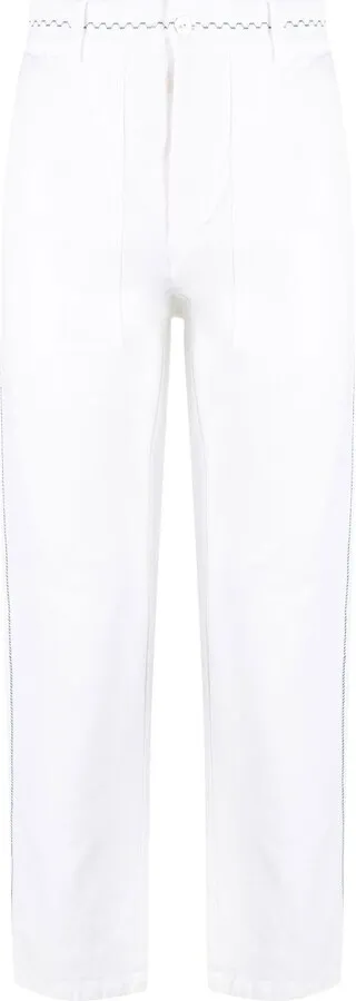 White Straight-Leg Embroidered Trousers