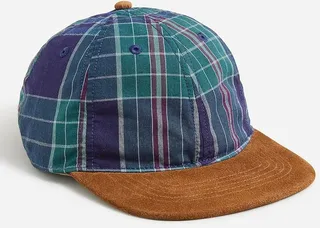Baseball cap in plaid with suede brim