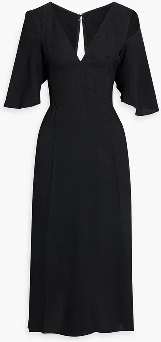 Cold-shoulder crepe midi dress