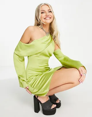 Public Desire satin drape mini dress in lime