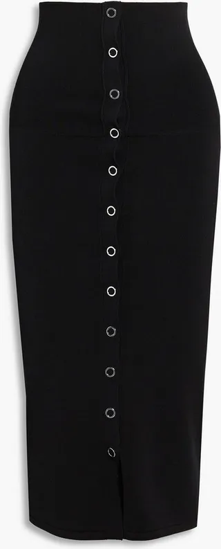 Snap-detailed stretch-knit midi skirt