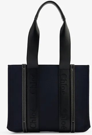 Womens Deep Denim Woody Medium Logo-embellished Woven Linen Tote bag