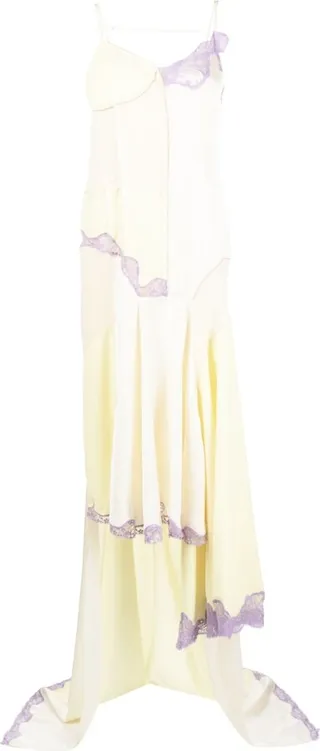 Lace-Trim Asymmetric Patchwork Dress