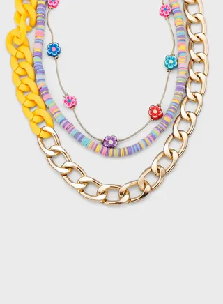 Layered Mix Beaded Chain Necklace