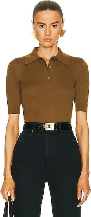 Saint Laurent Short Sleeve Polo Shirt in Brown