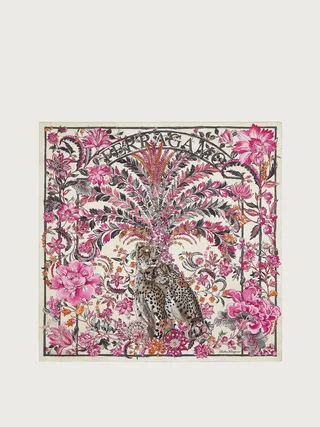 Ferragamo Women Giaguari print silk foulard Pink