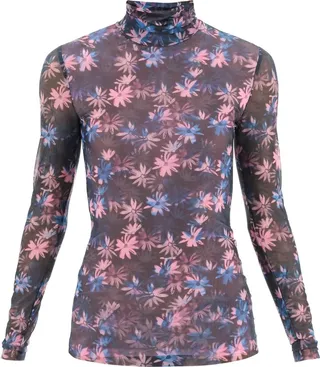 Ganni Printed Mesh Turtleneck Top