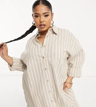 ASOS DESIGN Curve oversized boxy shirt in mixed linen stripe - part of a set