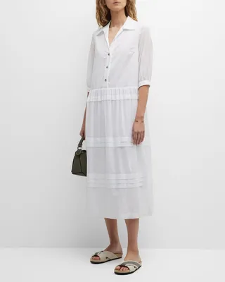 Tiered Elbow-Sleeve Midi Dress
