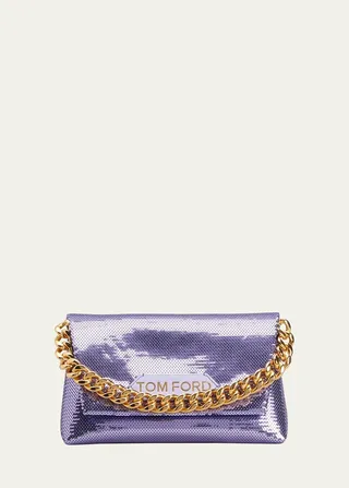 Label Mini Sequin Chain Shoulder Bag
