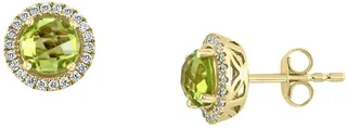 14K Yellow Gold Diamond & Peridot Stud Earrings