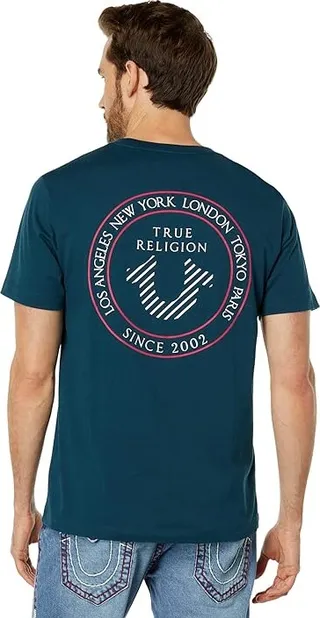 True Religion City Stamp Short Sleeve Tee (Reflect Pond) Men's Clothing