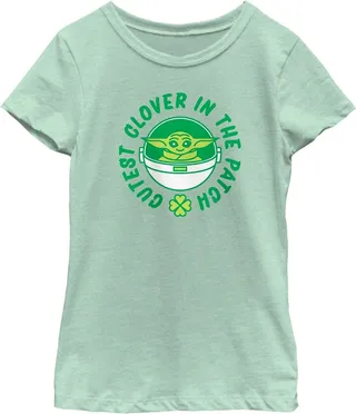Girl's Star Wars: The Mandalorian St. Patrick's Day Grogu Cutest Clover in the Patch T-Shirt - Mint - X Small