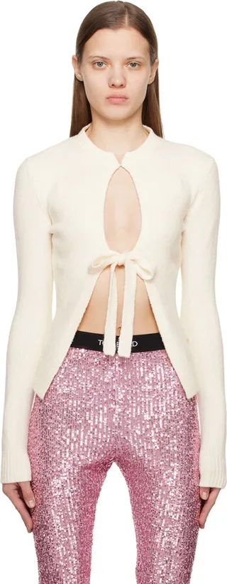 TOM FORD Off-White Self-Tie Cardigan
