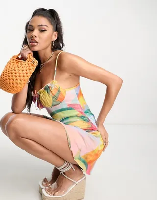 Fiorucci balconette mini dress in multi fruity mesh