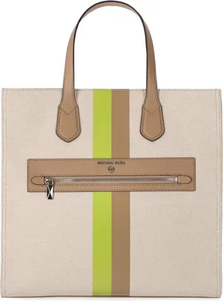 Michael Kors Kempner Canvas Beige Green Shopping Bag