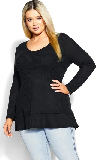 EVANS | Women's Plus Size Waffle Ruffle Tunic - black - 16W