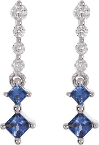 18K White Gold Diamond & Sapphire Drop Earrings