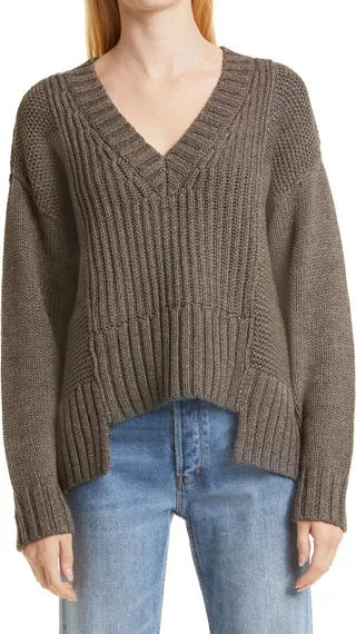 Drea Rib V-Neck Cotton Blend Sweater