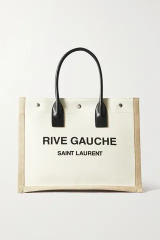 SAINT LAURENT - Rive Gauche Small Leather-trimmed Printed Canvas Tote - Neutrals
