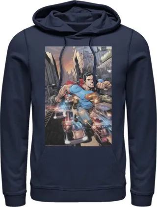 Men's Superman Hidden Hero Glimmer Pull Over Hoodie - Navy Blue - 3X Large