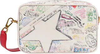Hammered leather shoulder bag with multicolor print and Star logo patch