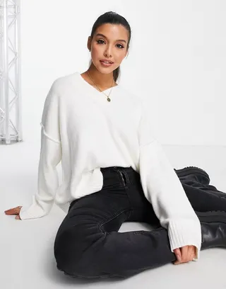 ASOS DESIGN chunky v neck sweater in cream