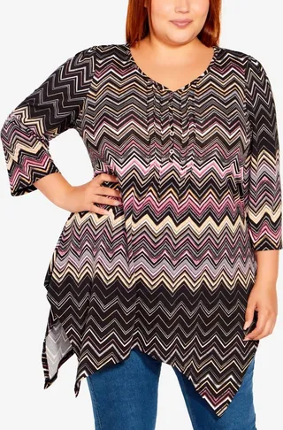 Avenue Plus Size Holly Hanky Hem Print Tunic