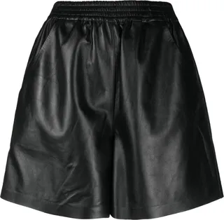 Elasticated-Waistband Leather Shorts