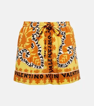 Printed silk crepe shorts