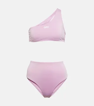 Logo one-shoulder bikini