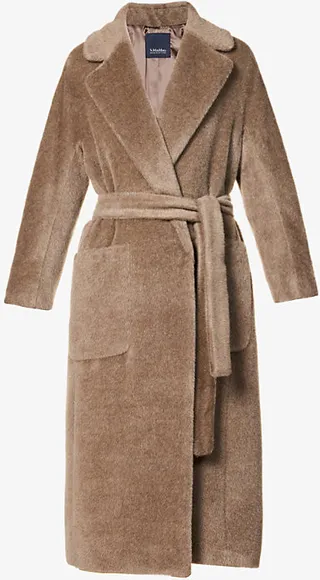 Womens Beige Malesia Belted Alpaca and Wool-blend Coat
