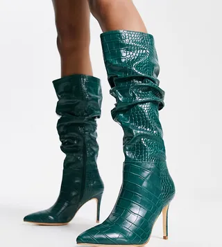 Ever New knee high boots in emerald croc