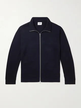 Luis Slim-Fit Waffle-Knit Zip-Up Sweater