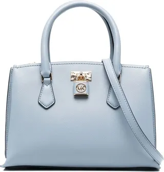 Light Blue Ruby Messenger Bag With Lock Detailing In Saffiano Leather Woman