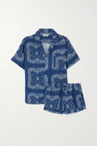 Desmond & Dempsey - Cuban Printed Linen Pajama Set - Blue