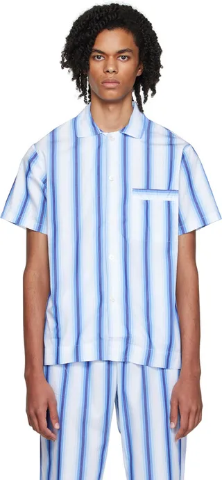 Tekla Blue Stripe Pyjama Shirt