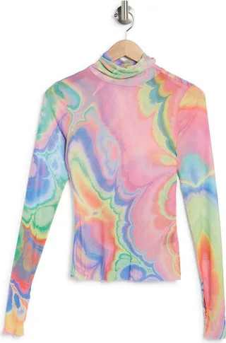Zadie Long Sleeve Mesh Turtleneck Pullover