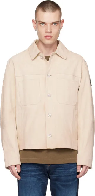 BOSS Beige Regular-Fit Suede Jacket