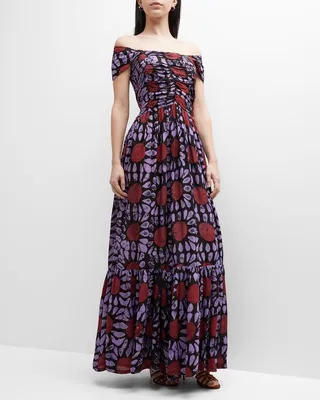 Olumide Square-Neck Cap-Sleeve Maxi Dress