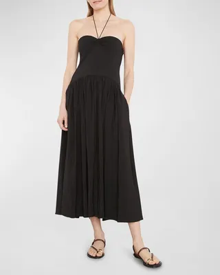 Ruched Sweetheart Halter Midi Dress