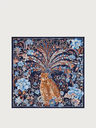 Ferragamo Women Giaguari print silk foulard Blue