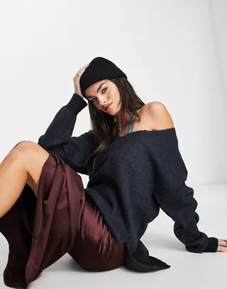 Free People Sweater Weather v-neck sweater in black