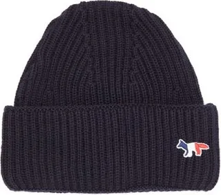 Tricolour Fox-patch Ribbed-wool Beanie Hat