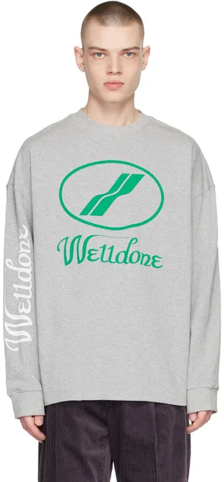 We11done Grey Print Logo T-Shirt