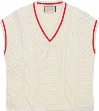 cable-knit V-neck vest