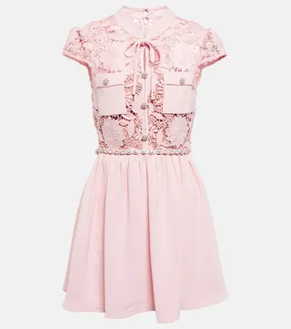 Lace-trimmed crepe minidress