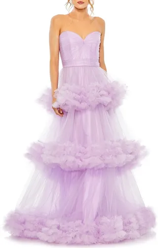 Strapless Tiered Tulle Gown